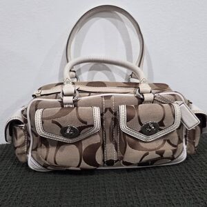 Vintage COACH White Leather Signature Mini Turnlock Satchel Shoulder Bag